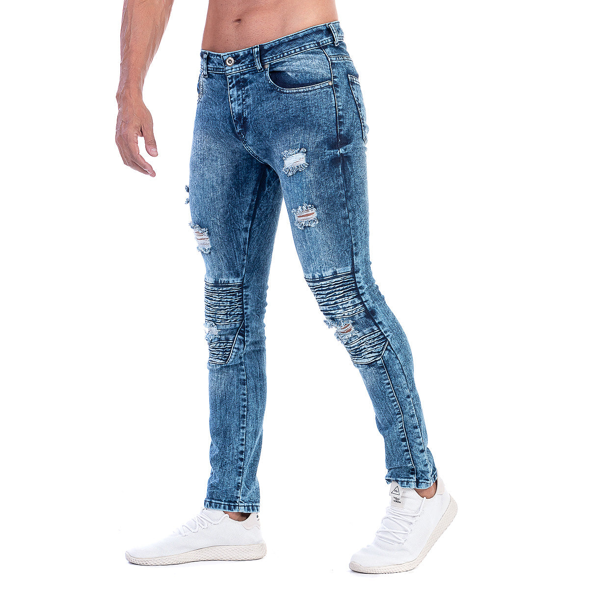 Pantalón Mezclilla Stretch Hombre Biker Acid Wash