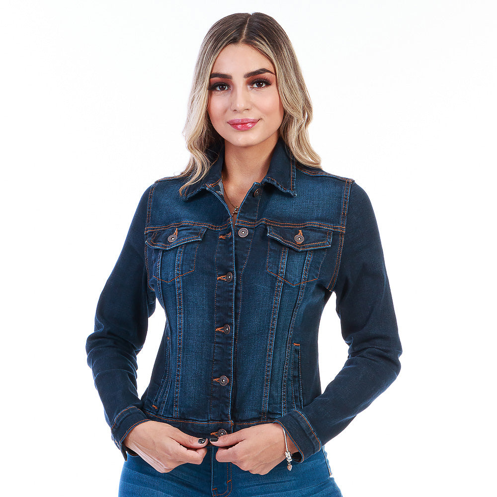 Chamarra Mezclilla Stretch Mujer Con Bolsillos