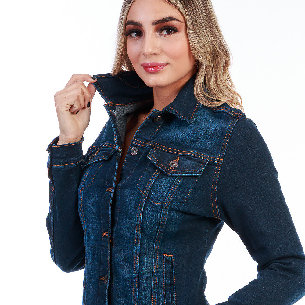 Chamarra Mezclilla Stretch Mujer Con Bolsillos