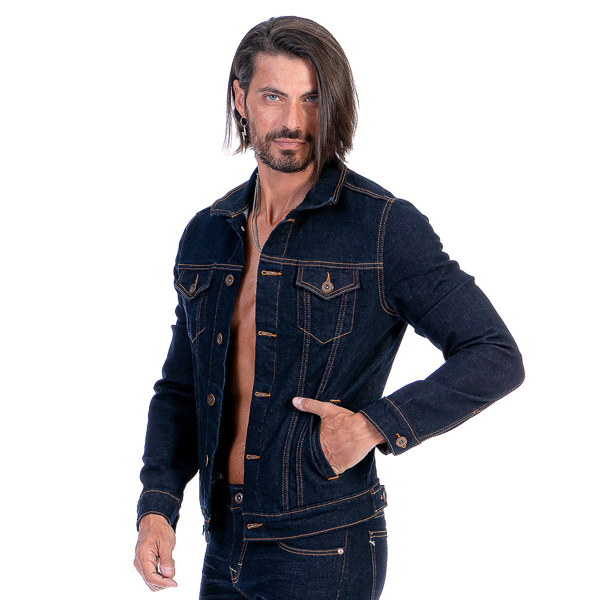 Chamarra Mezclilla Stretch Hombre Con Bolsillos 16 Baños