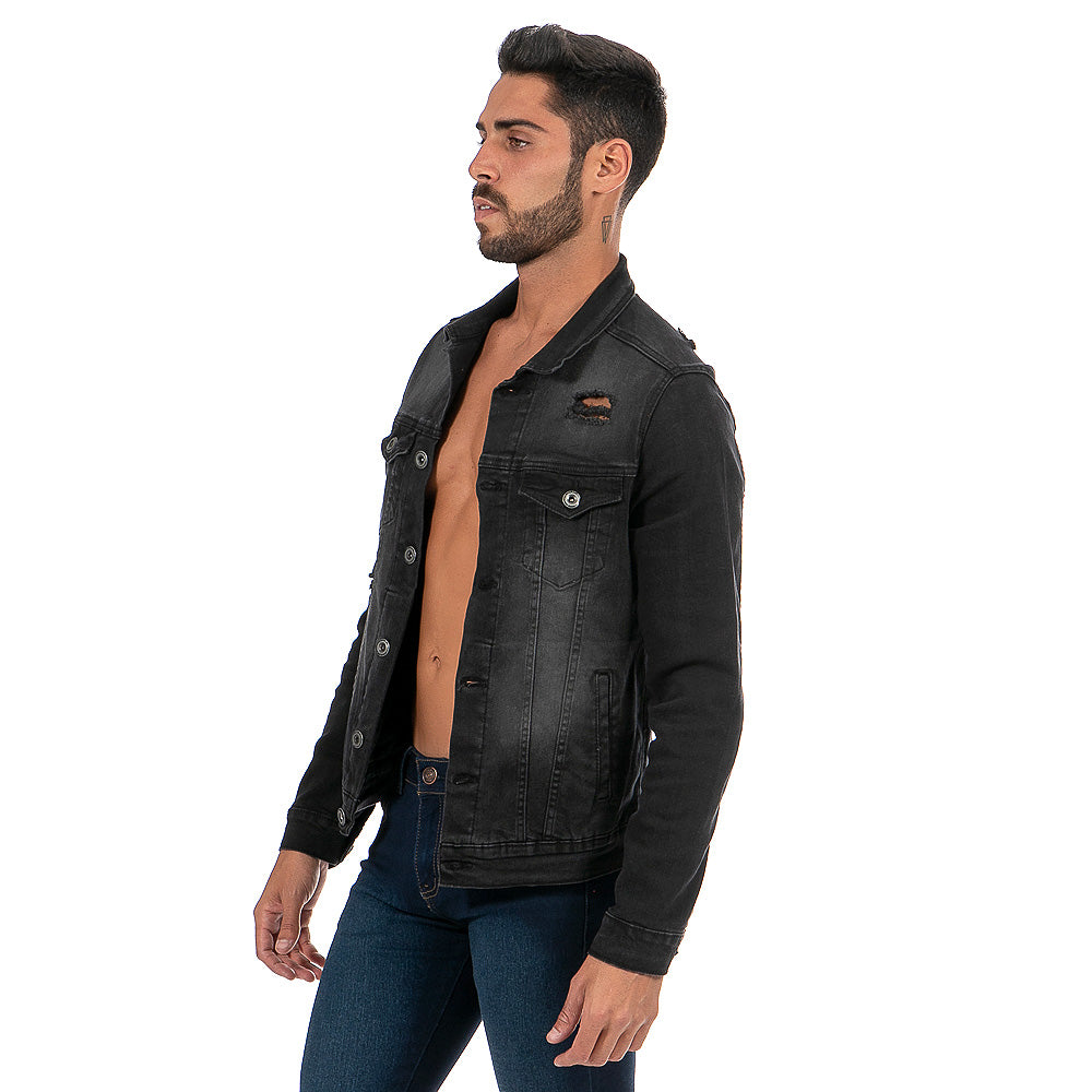 Chamarra Mezclilla Stretch Hombre Negra Demolición