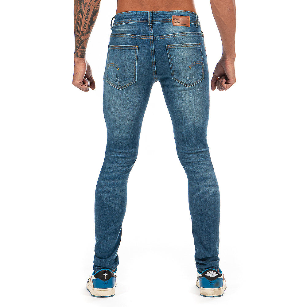Pantalón Mezclilla Stretch Hombre Azul Destrucción