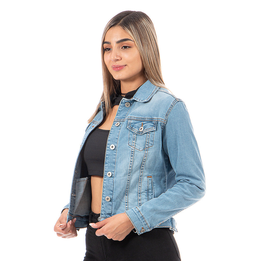 Chamarra Mezclilla Stretch Mujer Con Bolsillos