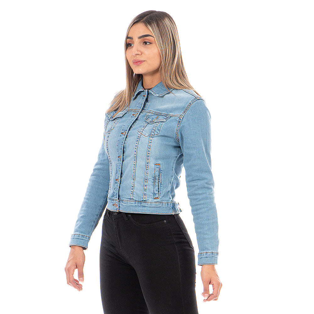 Chamarra Mezclilla Stretch Mujer Con Bolsillos