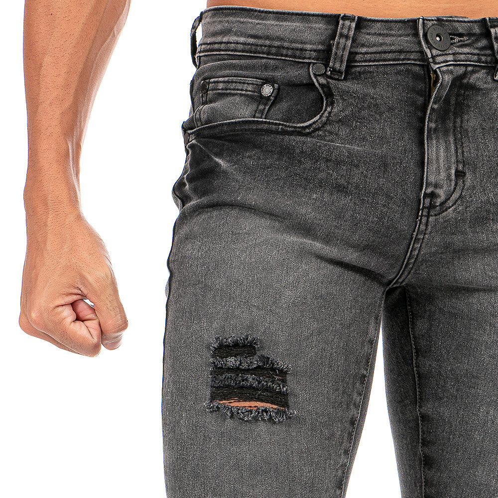 Pantalón Mezclilla Stretch Hombre Snow Negro Demolición