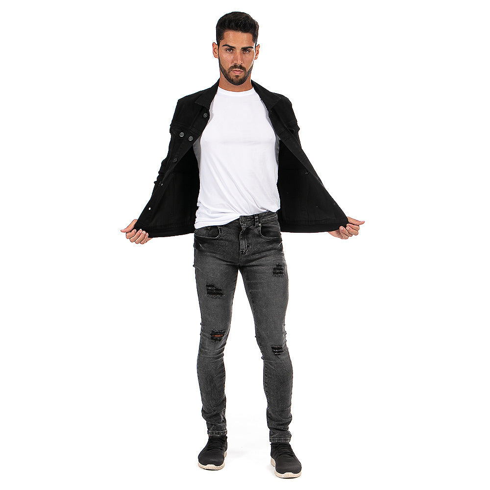 Pantalón Mezclilla Stretch Hombre Snow Negro Demolición