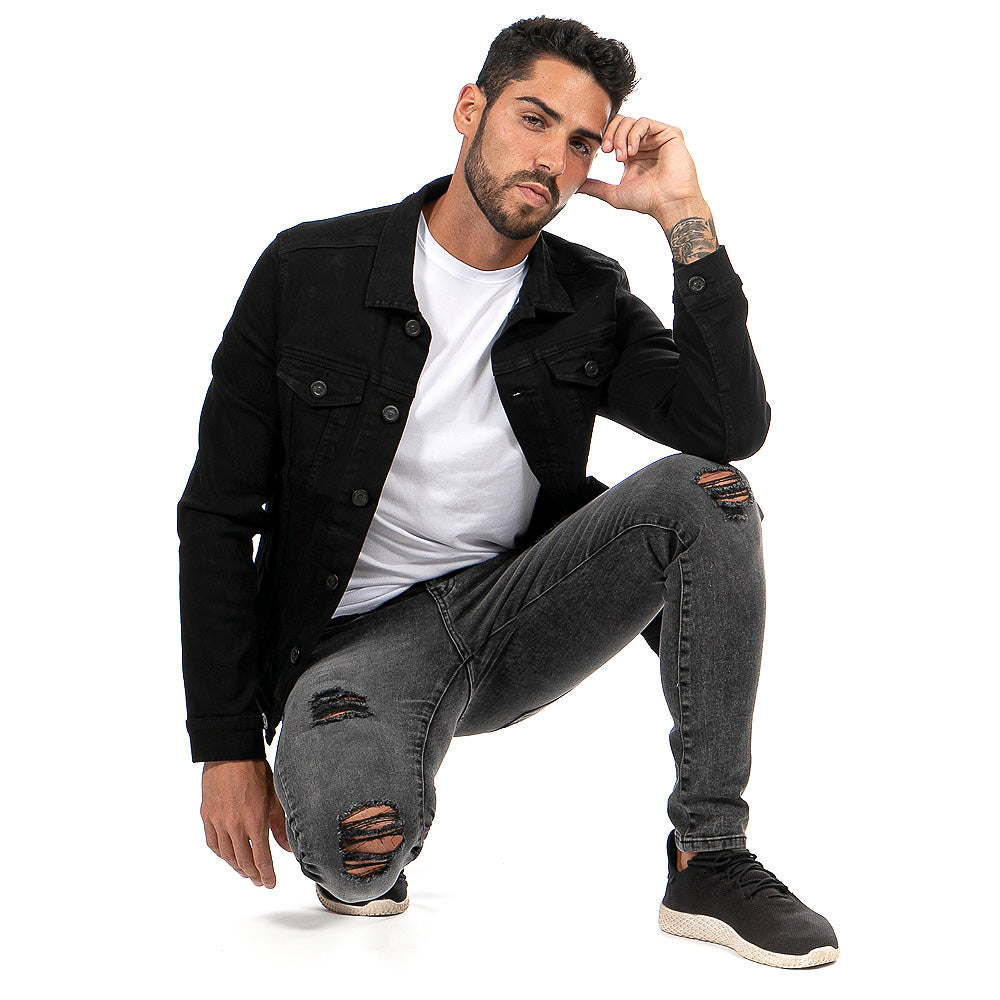 Pantalón Mezclilla Stretch Hombre Snow Negro Demolición