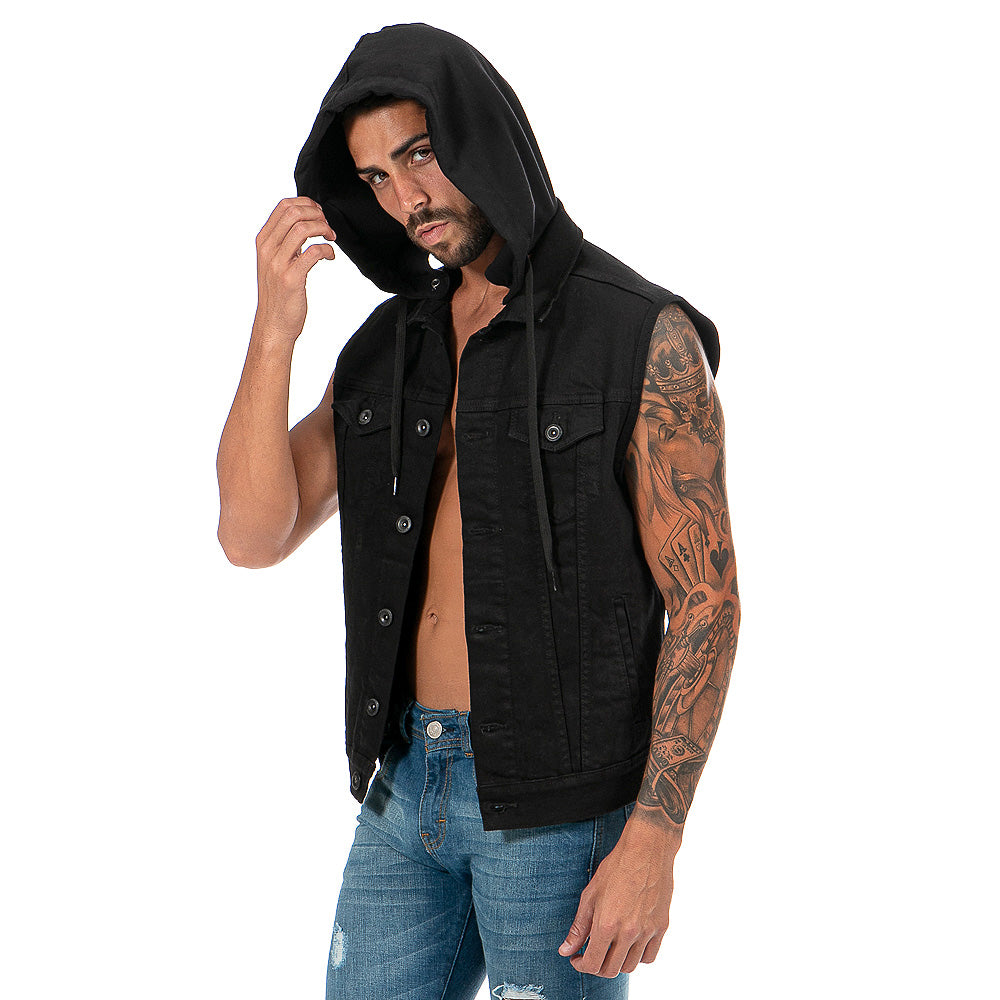 Chaleco Mezclilla Stretch Hombre Capucha Desmontable