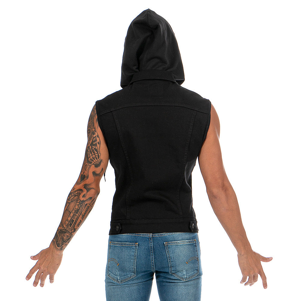 Chaleco Mezclilla Stretch Hombre Capucha Desmontable