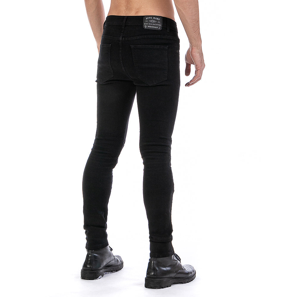 Pantalón Mezclilla Stretch Hombre Biker Negro Demolición