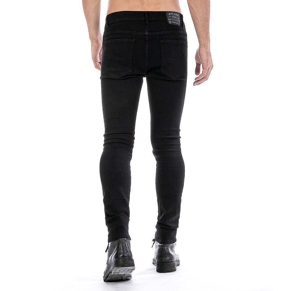 Pantalón Mezclilla Stretch Hombre Biker Negro Demolición