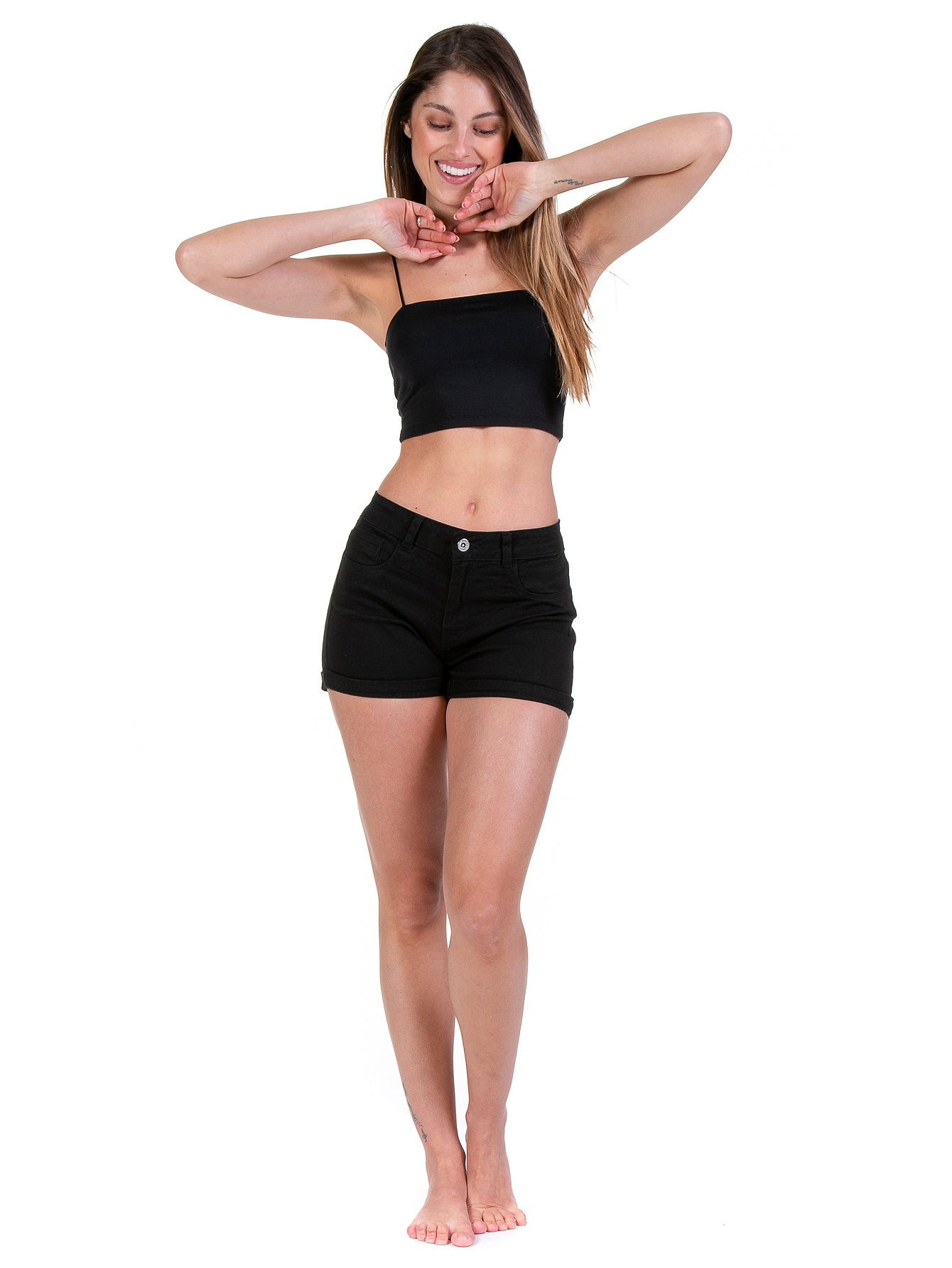 Short Gabardina Stretch Mujer Con Dobladillo Envuelto