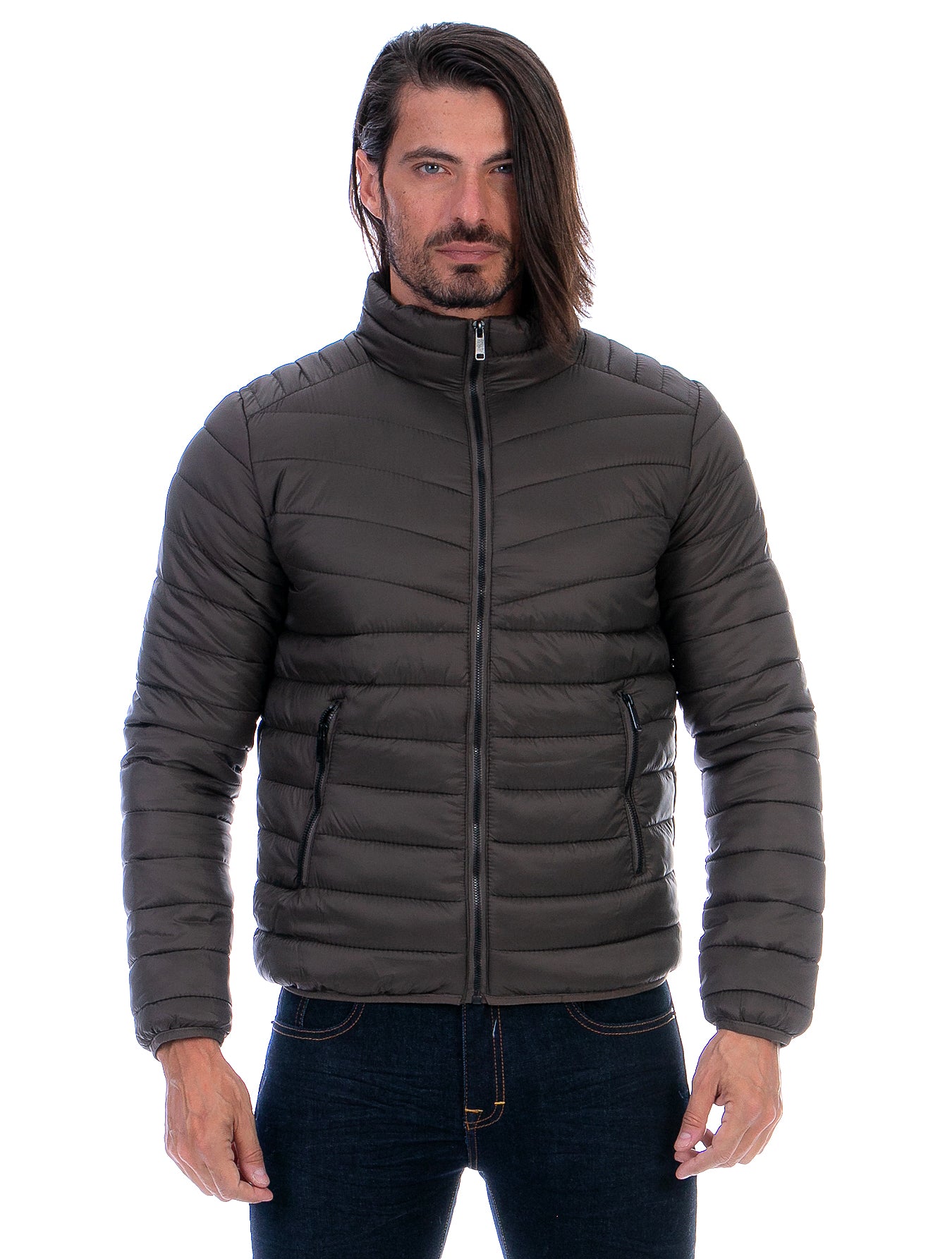 Chamarra Hombre Capitonada Con Bolsillos Forro Peluche Fino