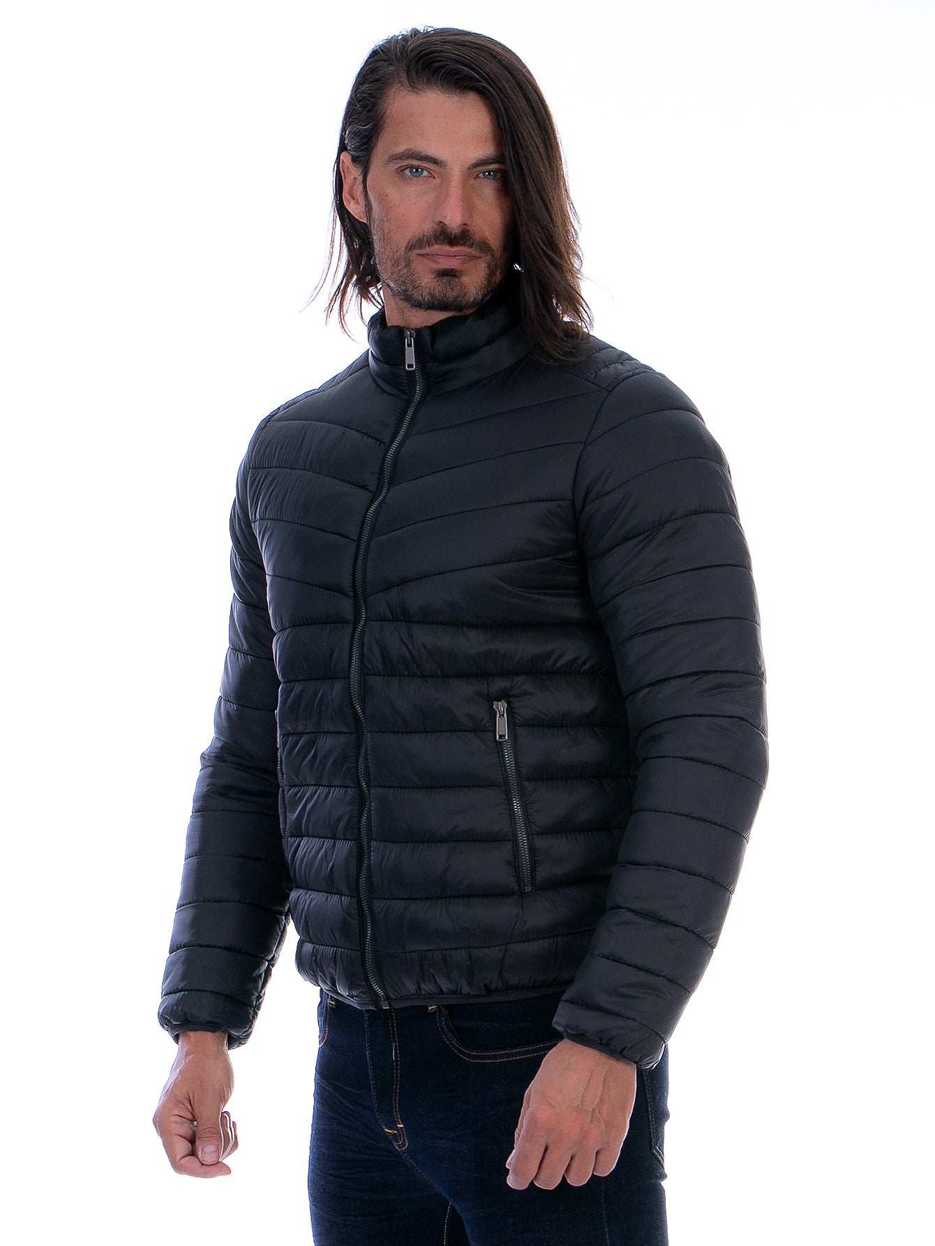 Chamarra Hombre Capitonada Con Bolsillos Forro Peluche Fino