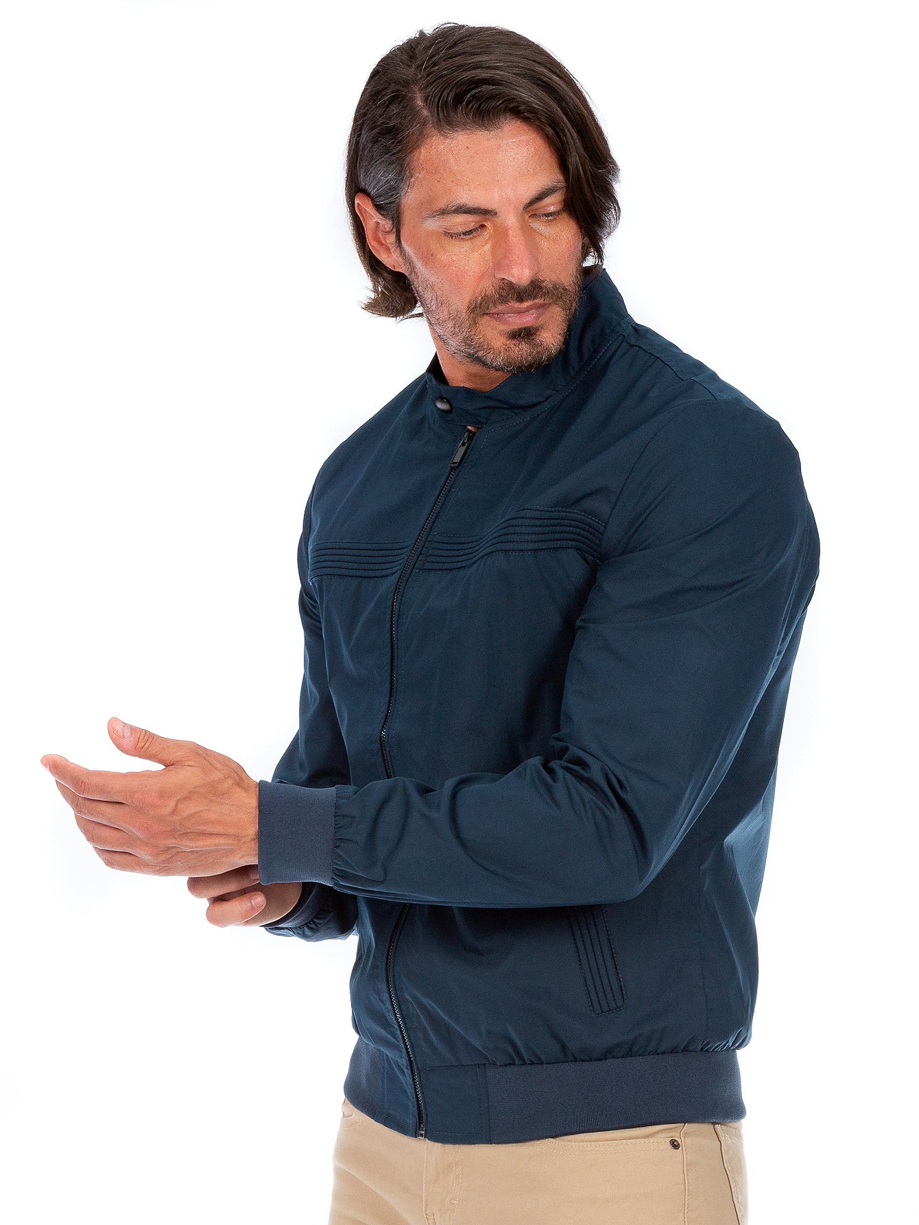 Chamarra De Algodón Hombre Cuello Mao Con Bolsillos