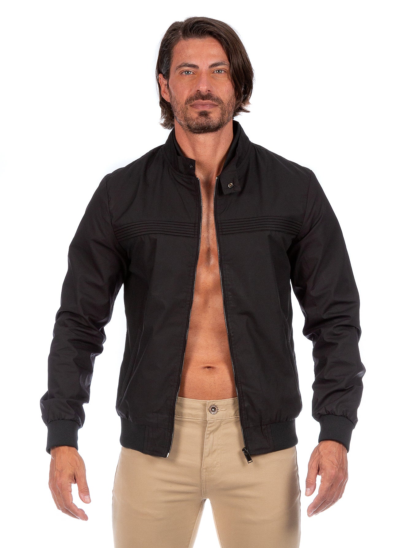 Chamarra De Algodón Hombre Cuello Mao Con Bolsillos