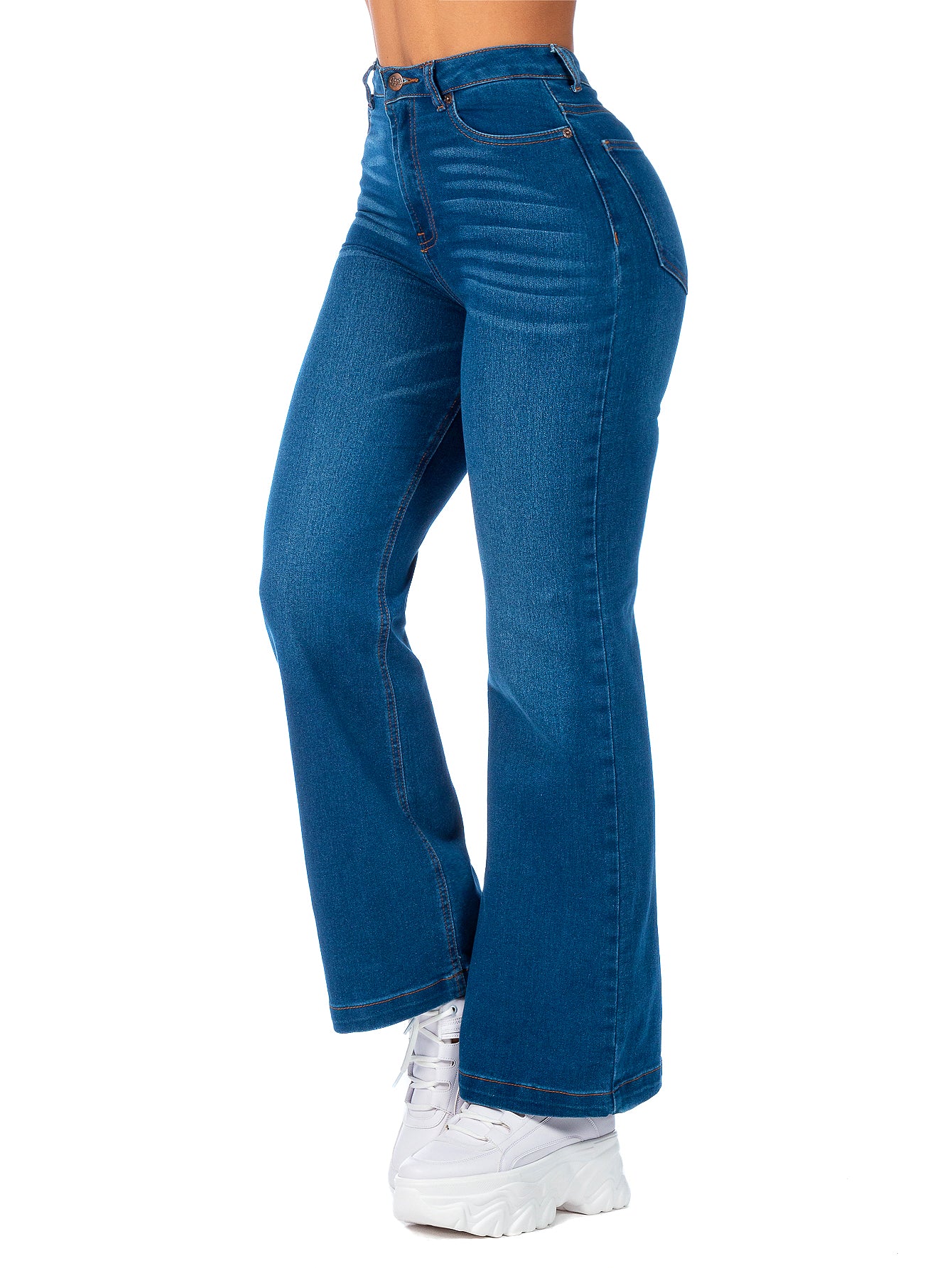 Pantalón Mezclilla Stretch Mujer Corte Wide Leg