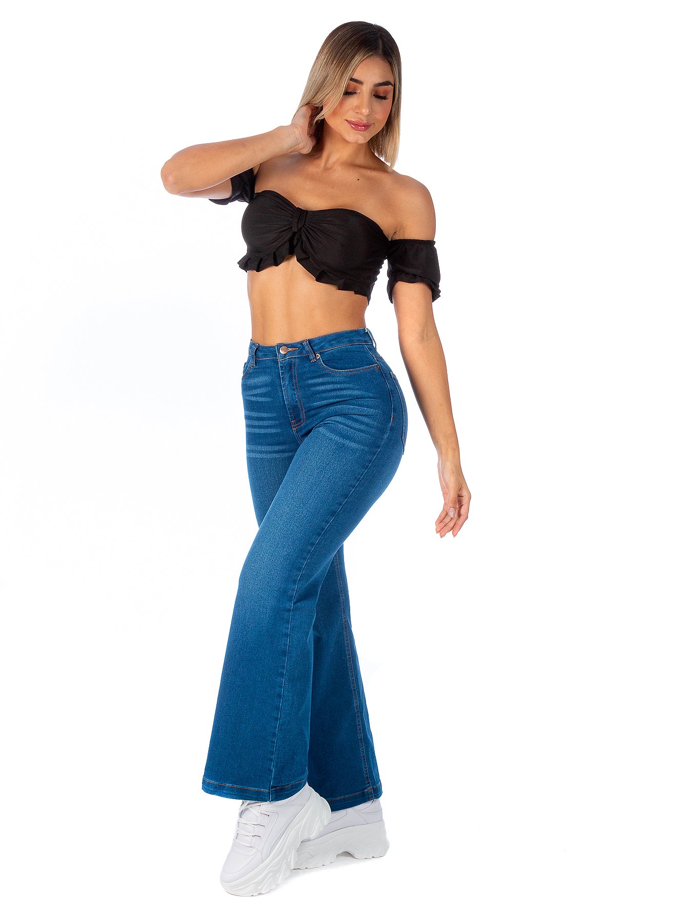 Pantalón Mezclilla Stretch Mujer Corte Wide Leg
