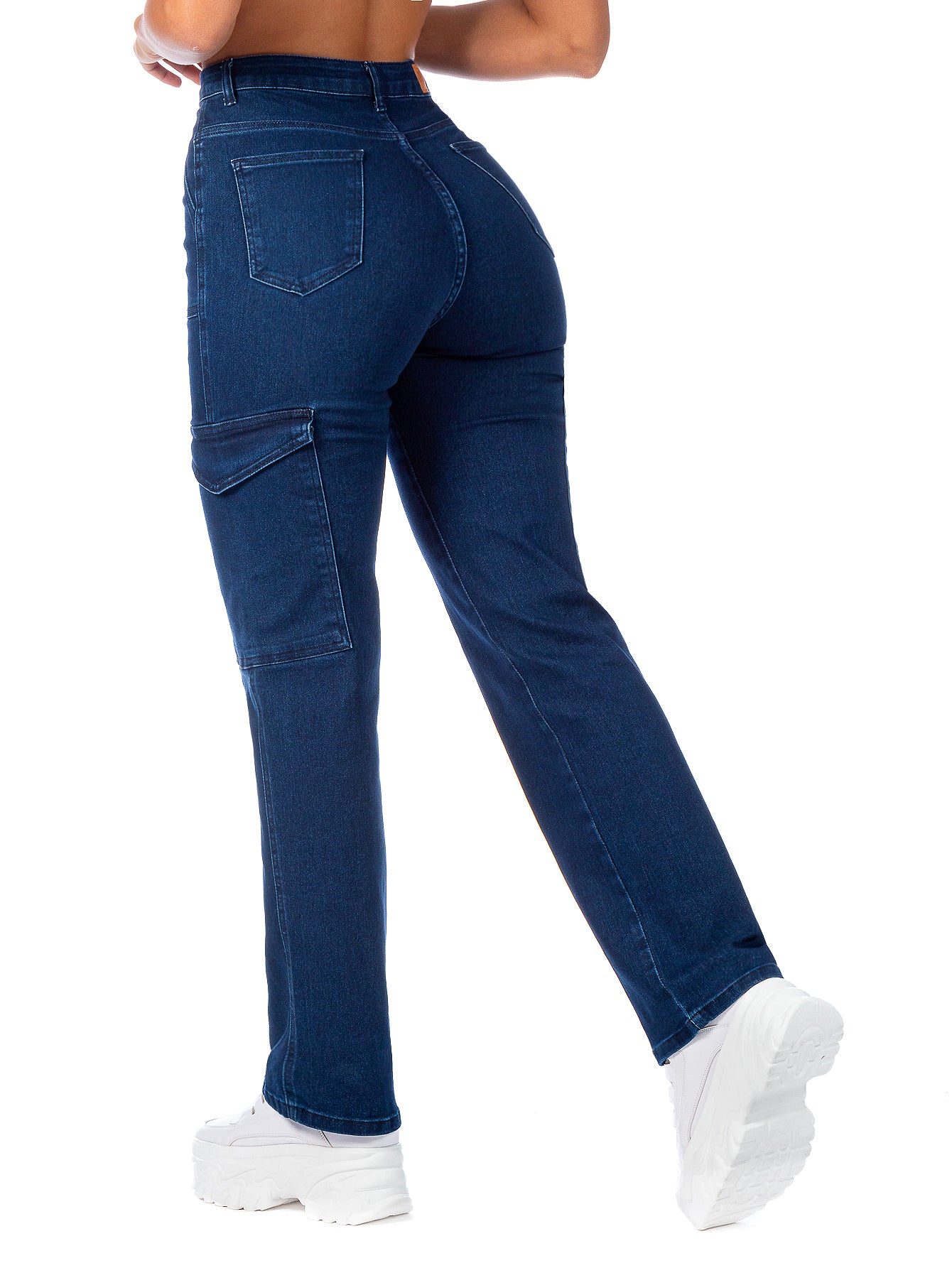 Pantalón Cargo Mezclilla Stretch Mujer Tiro Alto