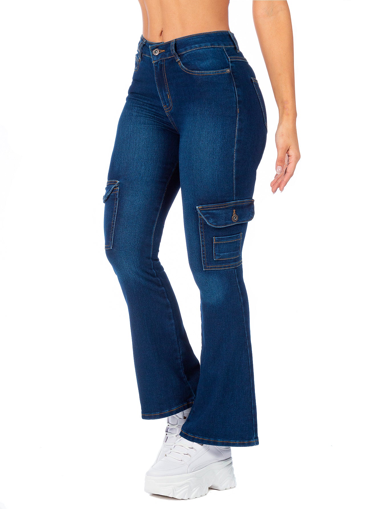 Pantalón Cargo Mezclilla Stretch Mujer Corte Campana