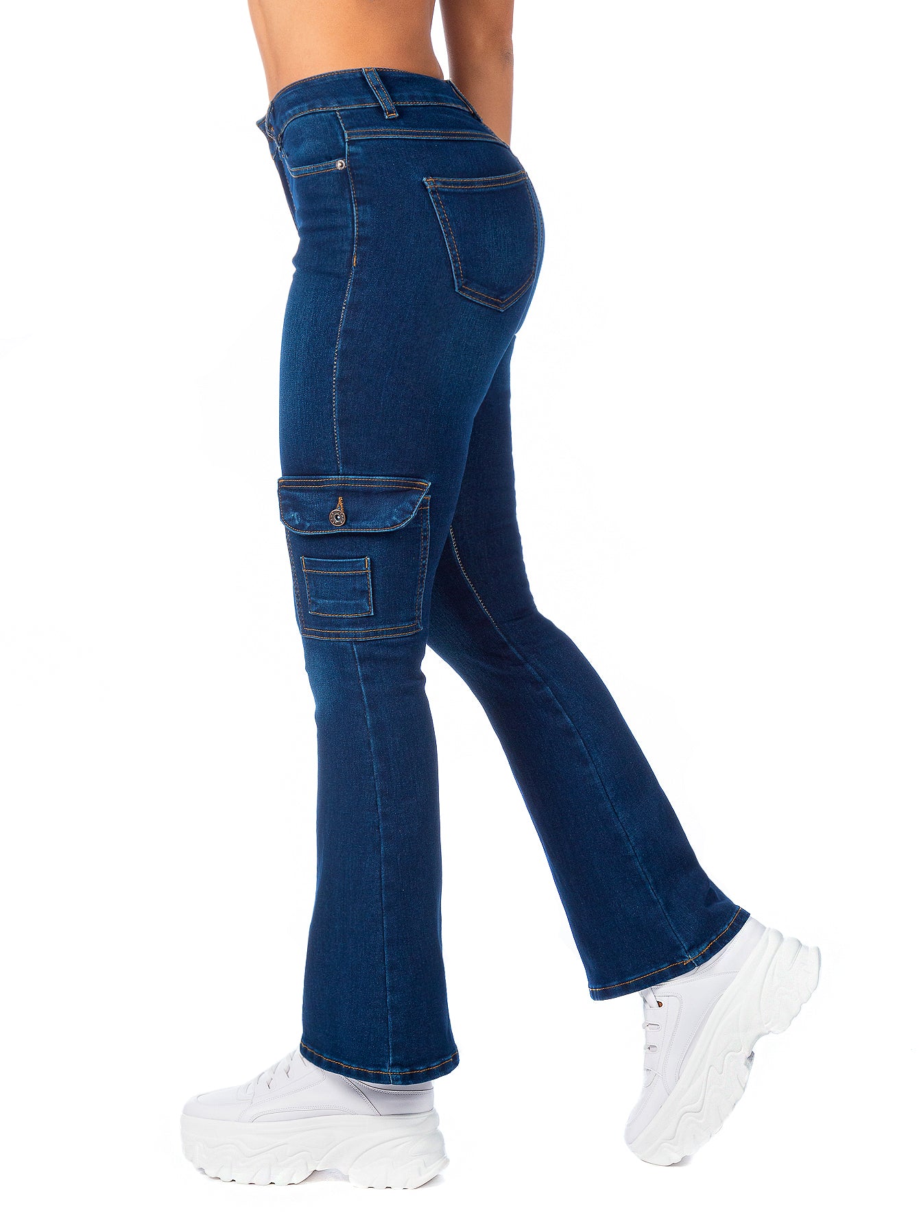 Pantalón Cargo Mezclilla Stretch Mujer Corte Campana