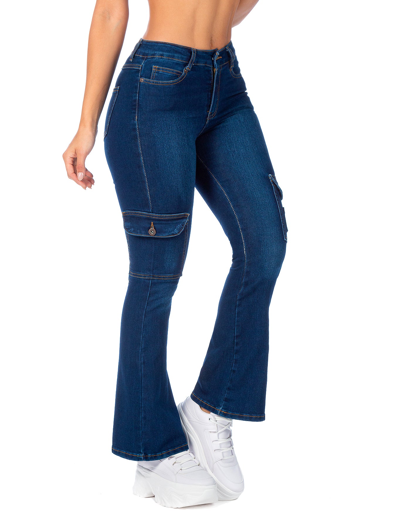 Pantalón Cargo Mezclilla Stretch Mujer Corte Campana