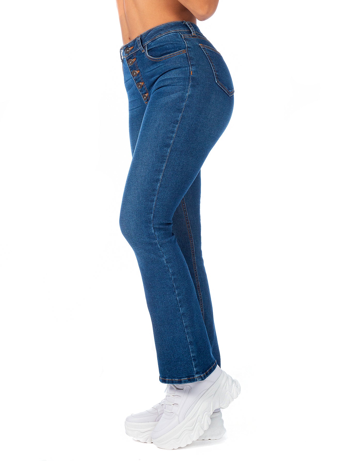 Pantalón Mezclilla Stretch Mujer Campana Botonera