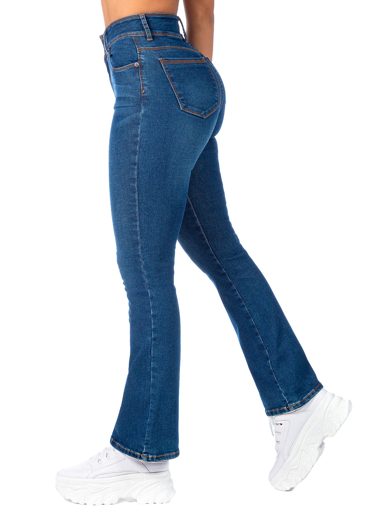 Pantalón Mezclilla Stretch Mujer Pretina Alta Corte Campana