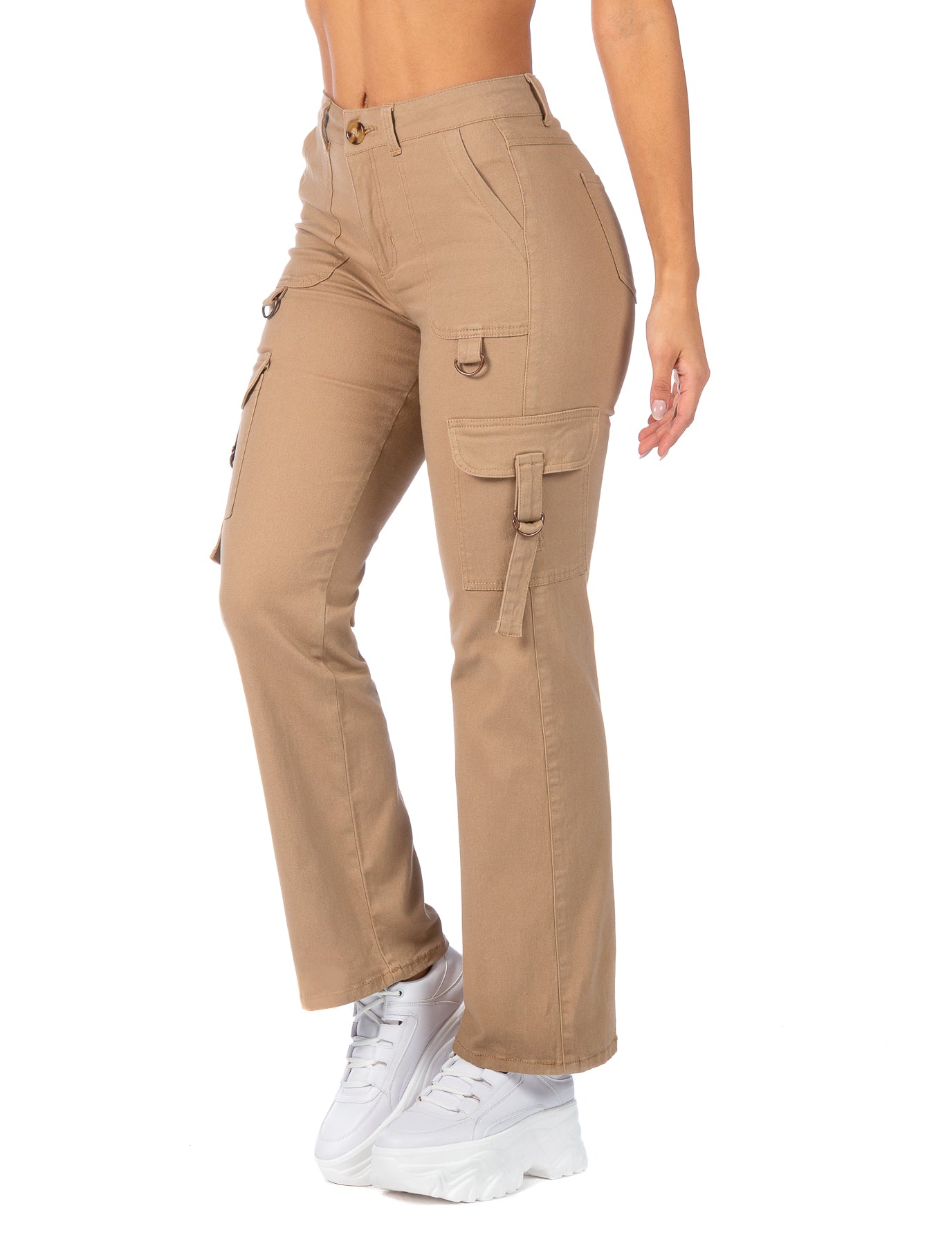 Pantalón Cargo Gabardina Stretch Mujer Con Hebillas