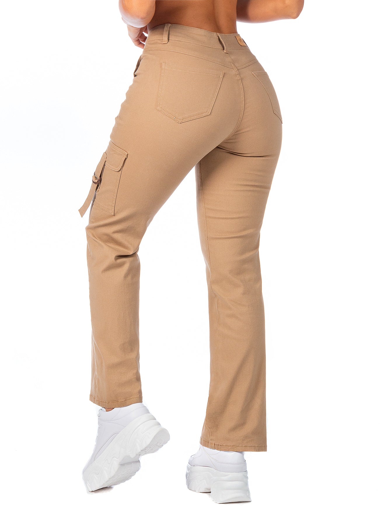 Pantalón Cargo Gabardina Stretch Mujer Con Hebillas