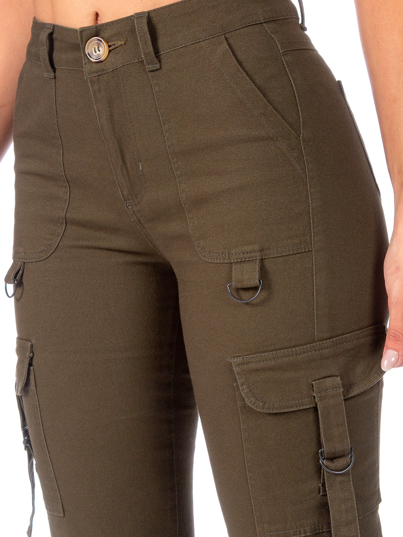 Pantalón Cargo Gabardina Stretch Mujer Con Hebillas