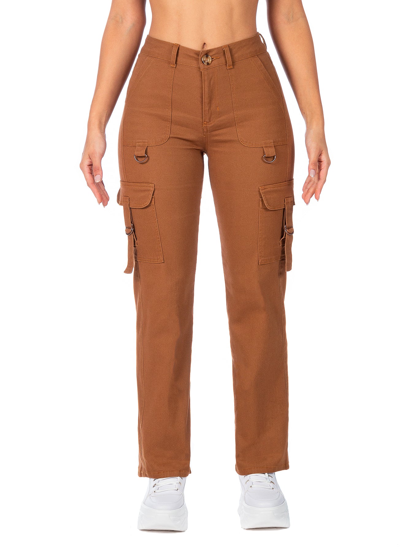 Pantalón Cargo Gabardina Stretch Mujer Con Hebillas