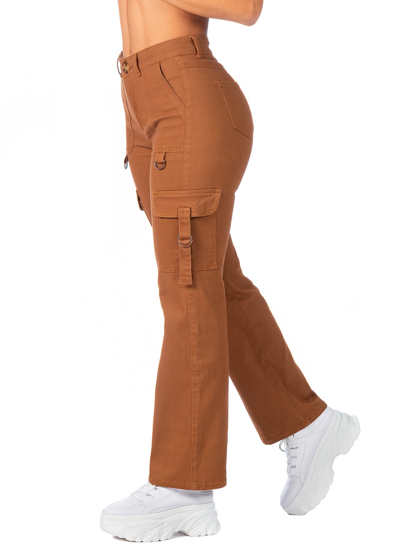 Pantalón Cargo Gabardina Stretch Mujer Con Hebillas
