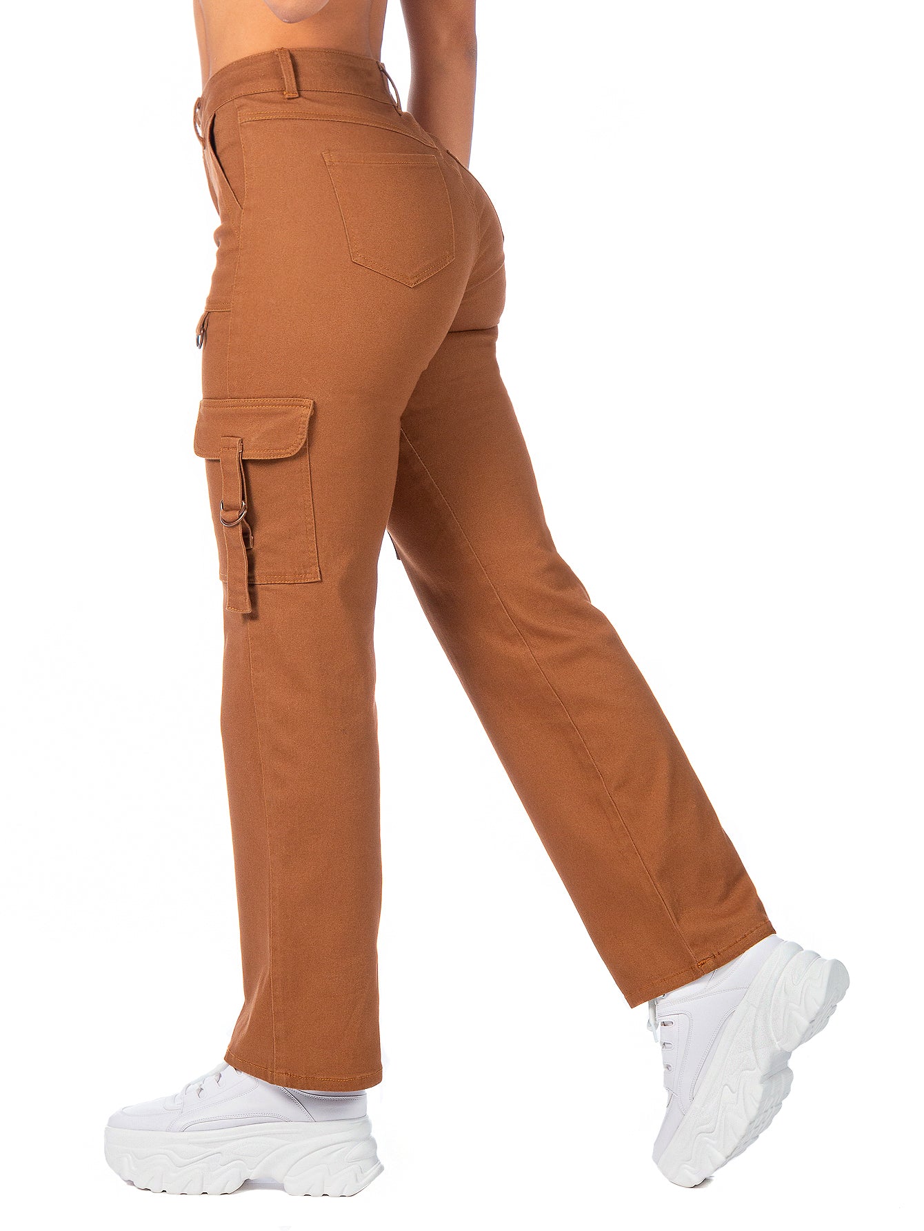 Pantalón Cargo Gabardina Stretch Mujer Con Hebillas
