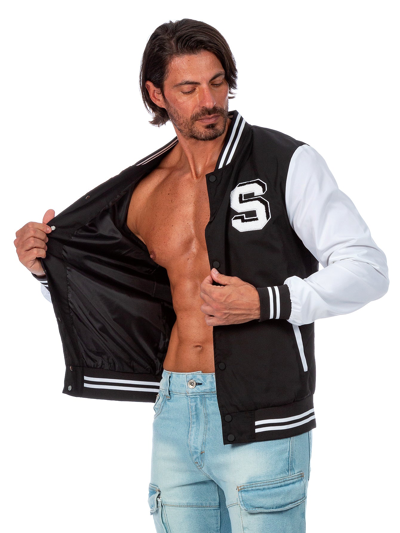 Chamarra Beisbolera Para Hombre Con Bolsillos