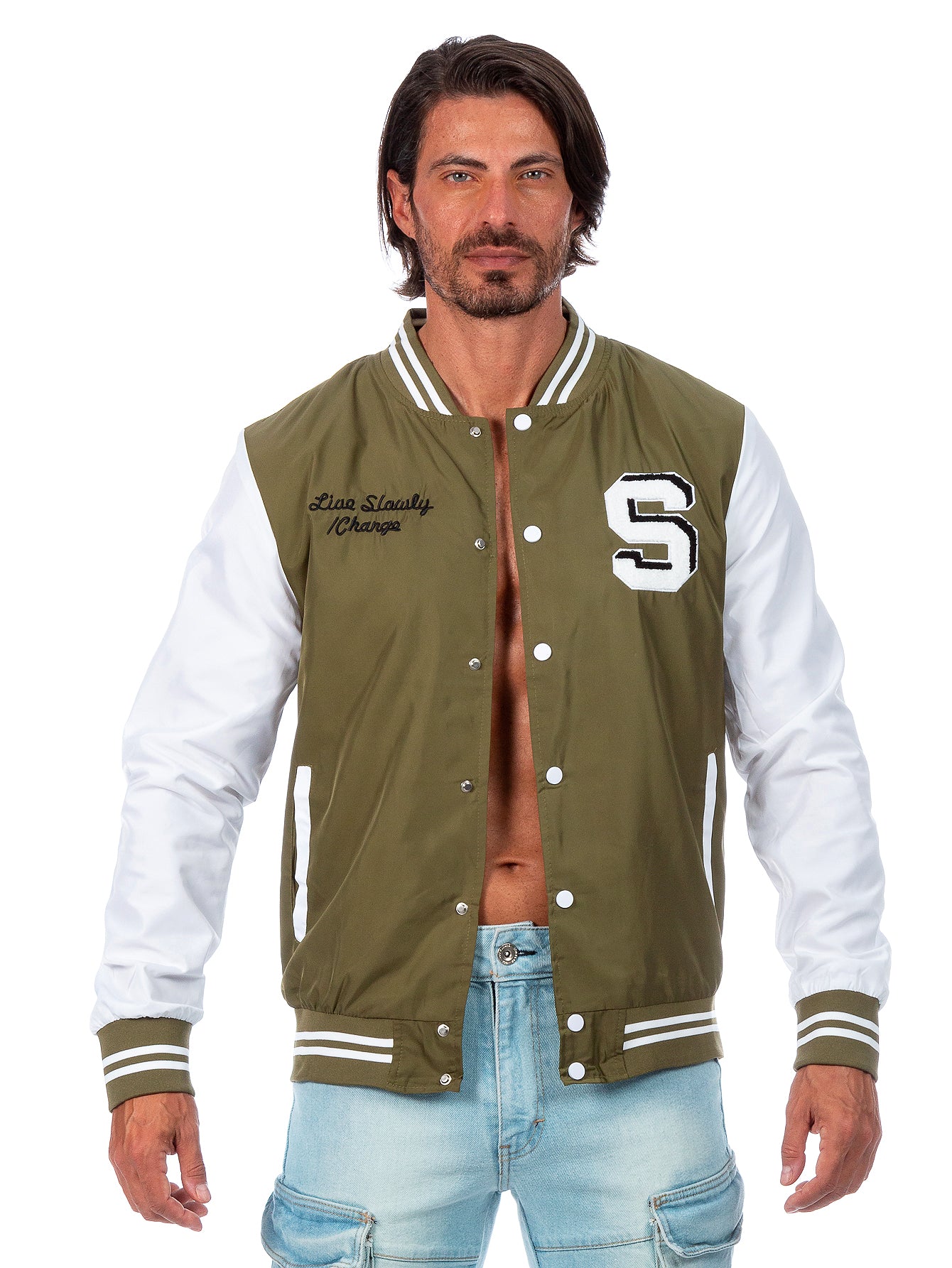 Chamarra Beisbolera Para Hombre Con Bolsillos