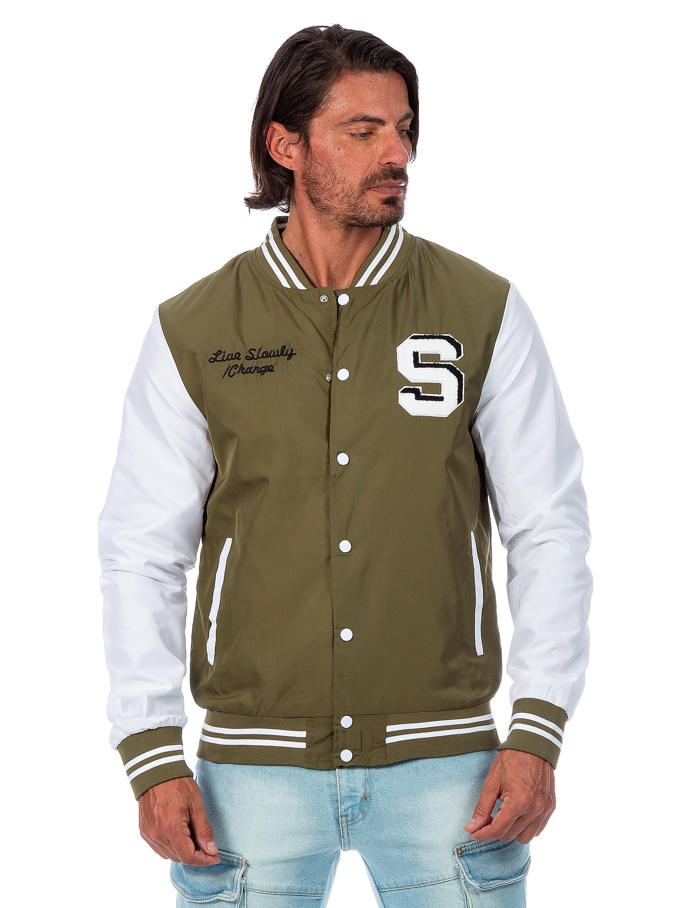 Chamarra Beisbolera Para Hombre Con Bolsillos