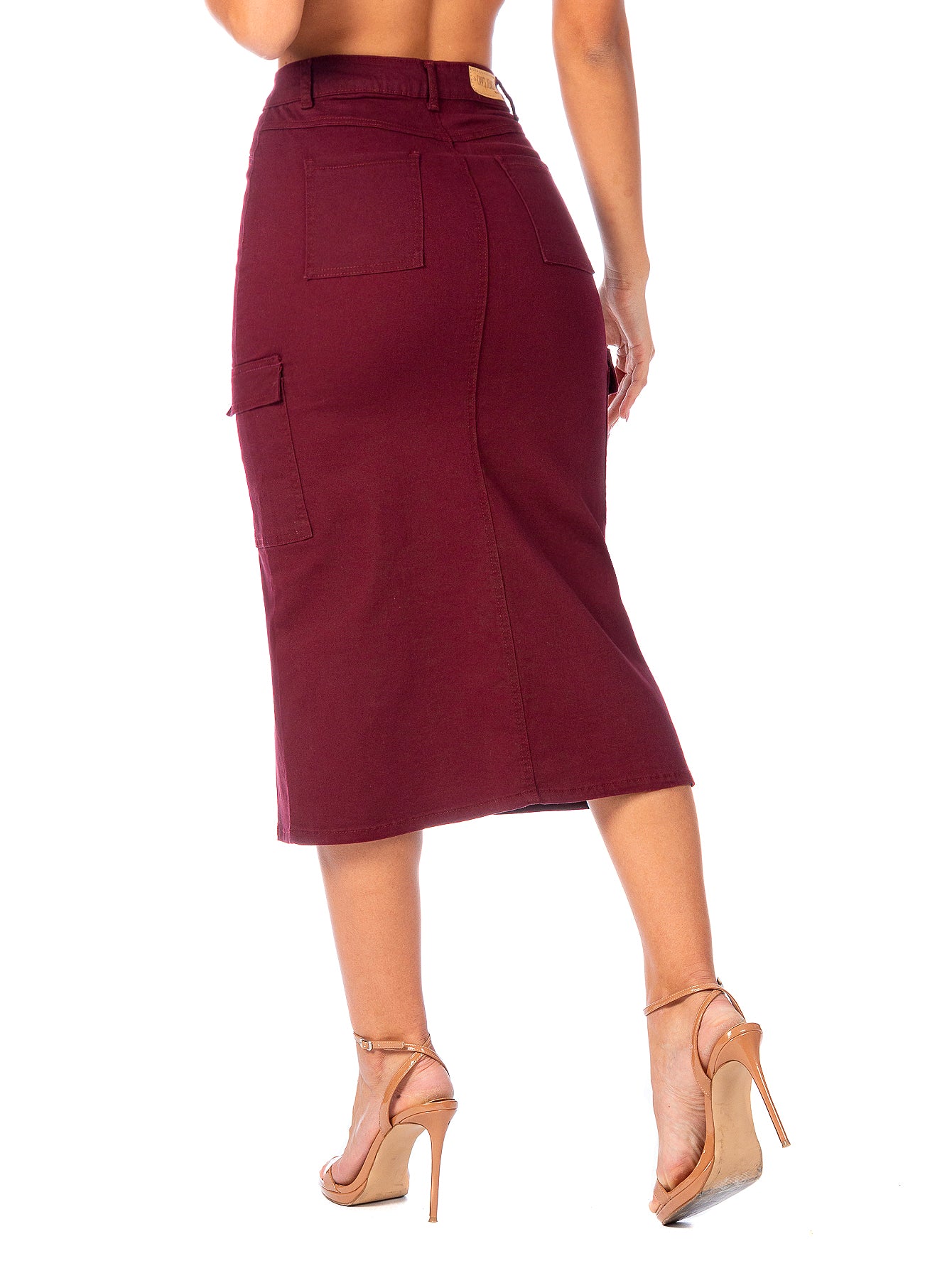 Falda Cargo Midi Gabardina Stretch Con Abertura Al Frente