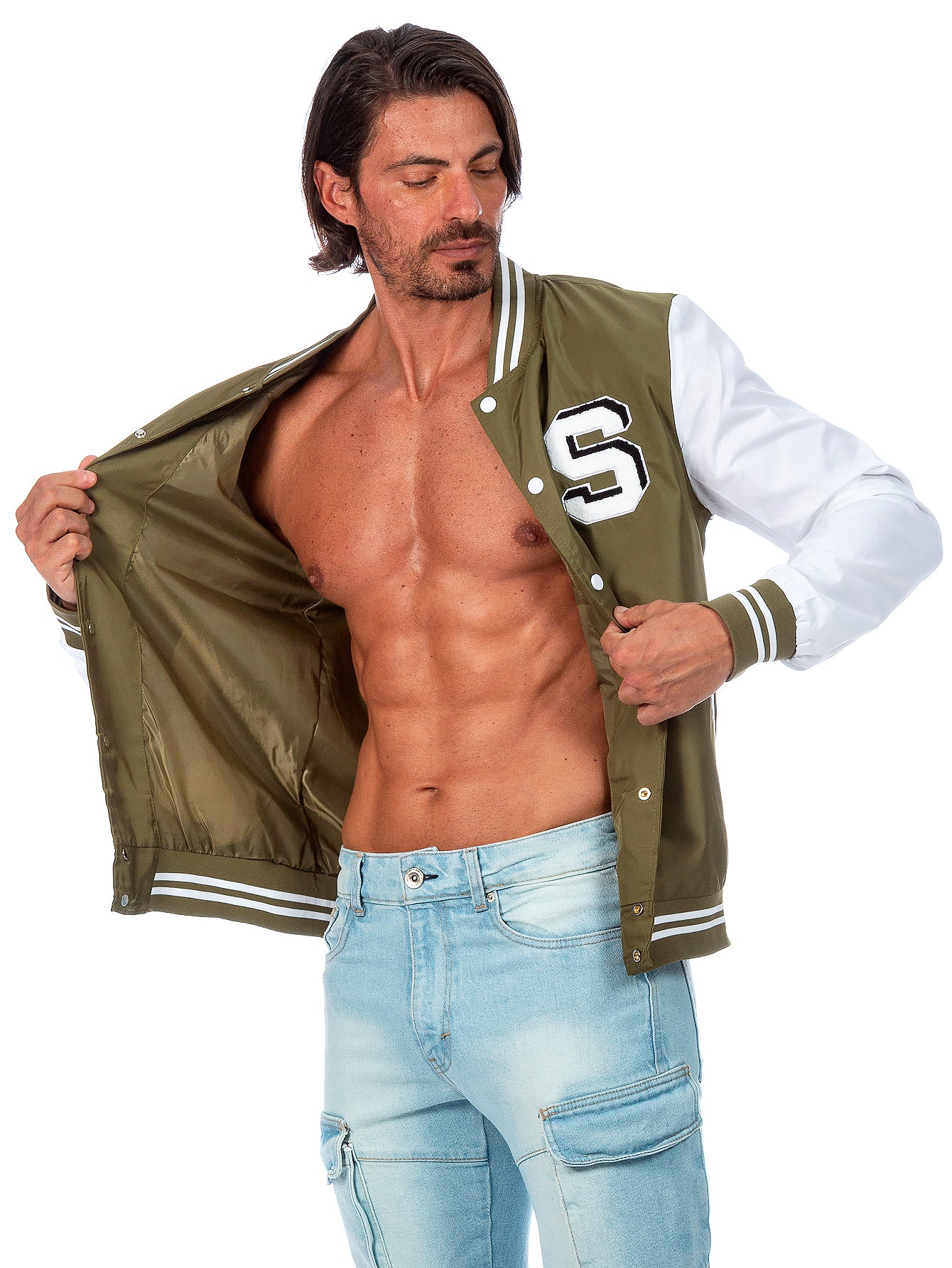 Chamarra Beisbolera Para Hombre Con Bolsillos