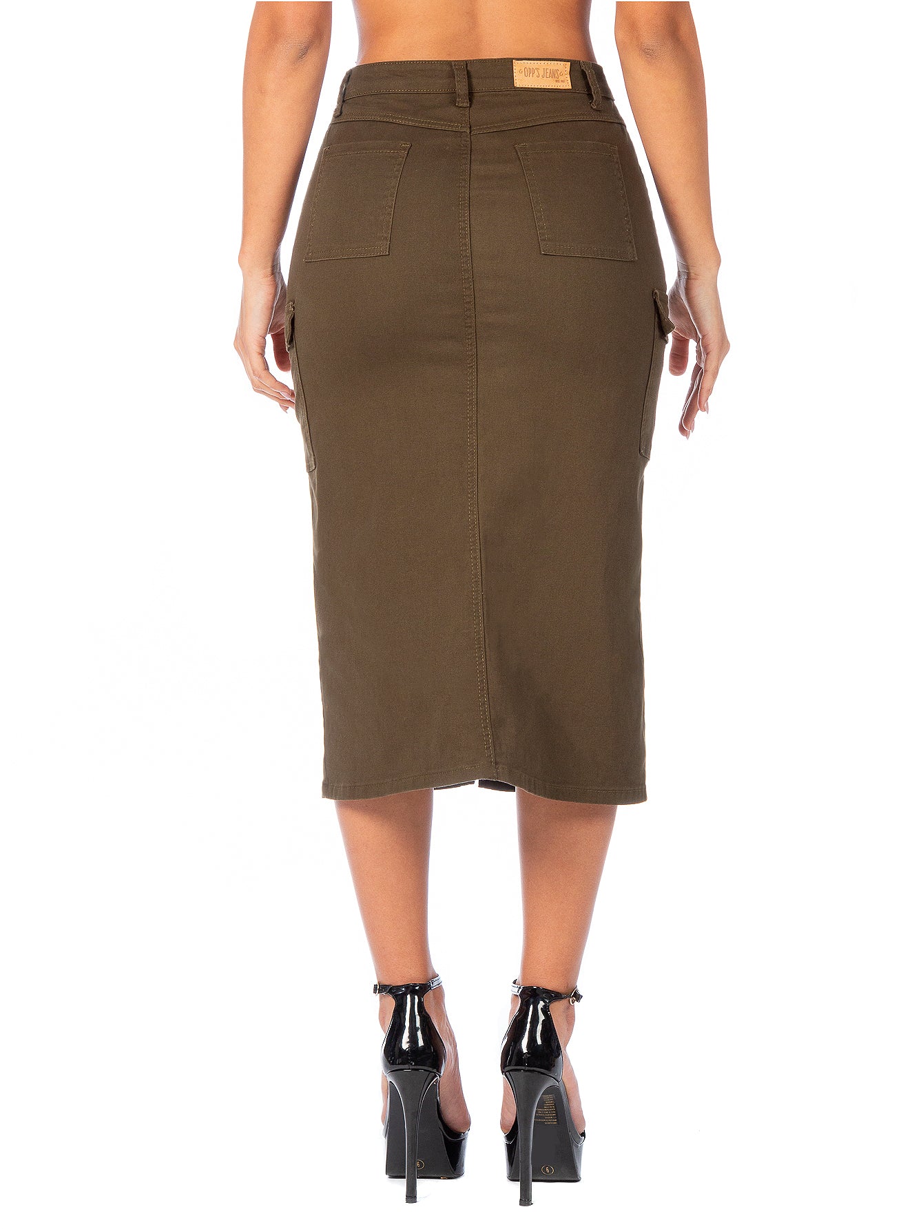 Falda Cargo Midi Gabardina Stretch Con Abertura Al Frente