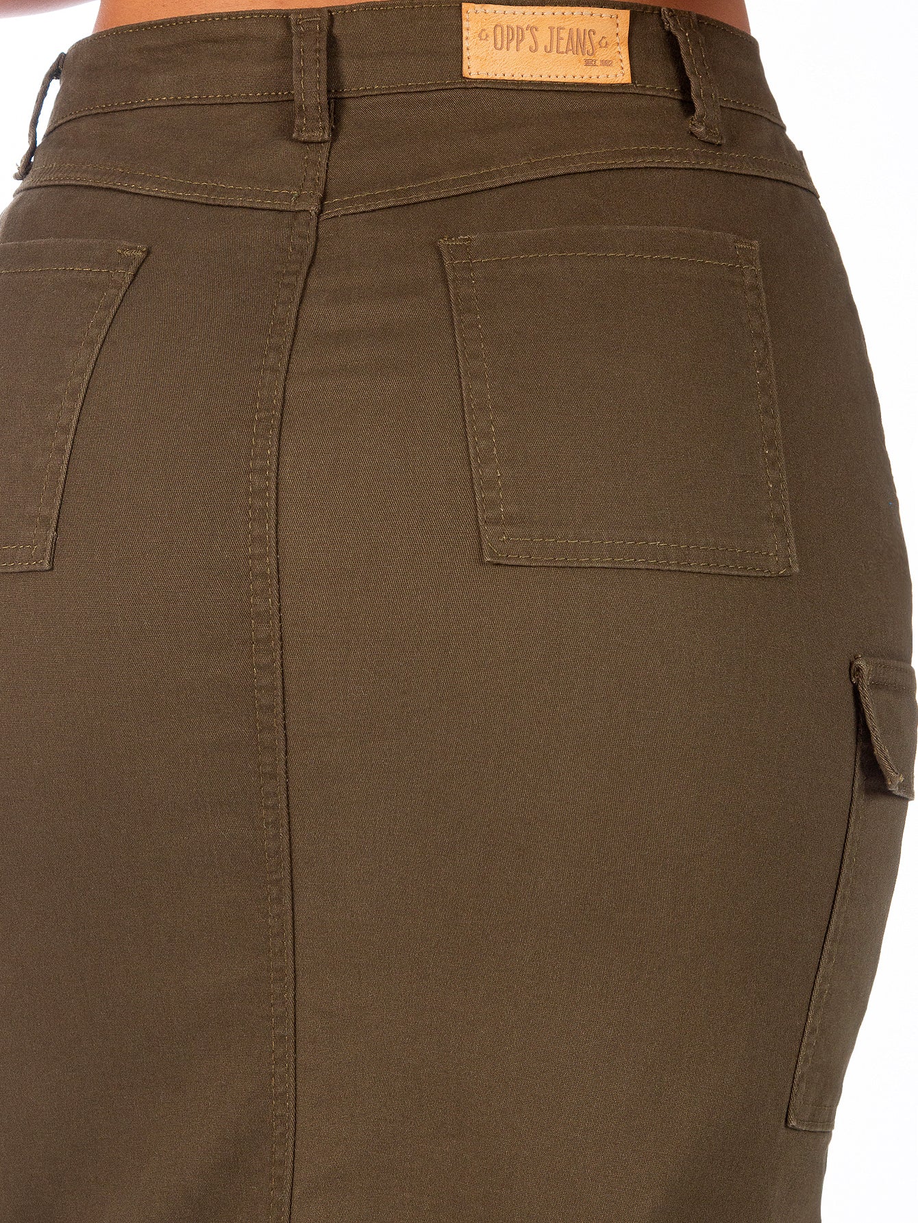 Falda Cargo Midi Gabardina Stretch Con Abertura Al Frente