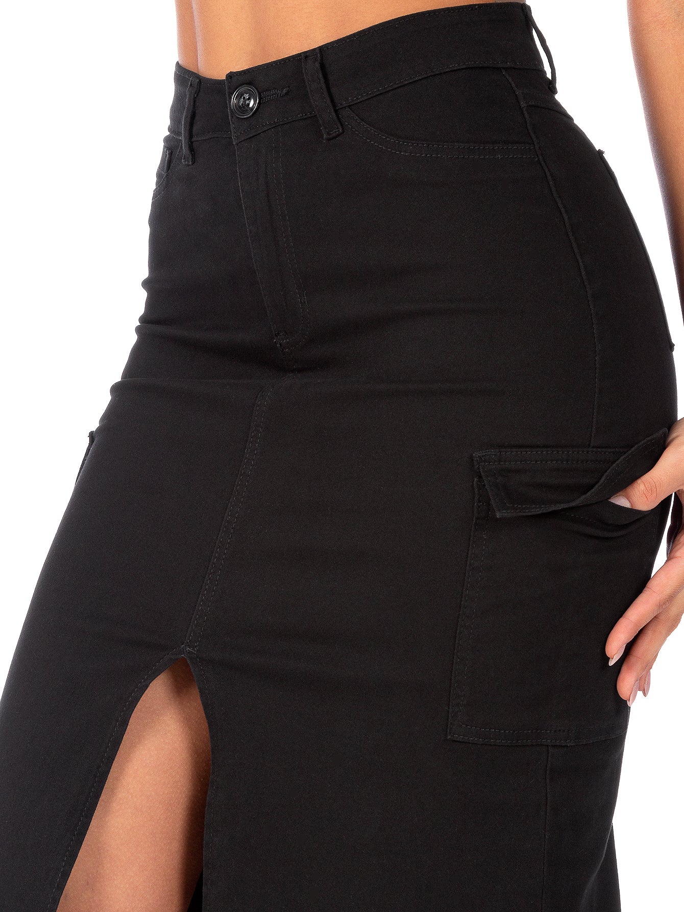 Falda Cargo Midi Gabardina Stretch Con Abertura Al Frente