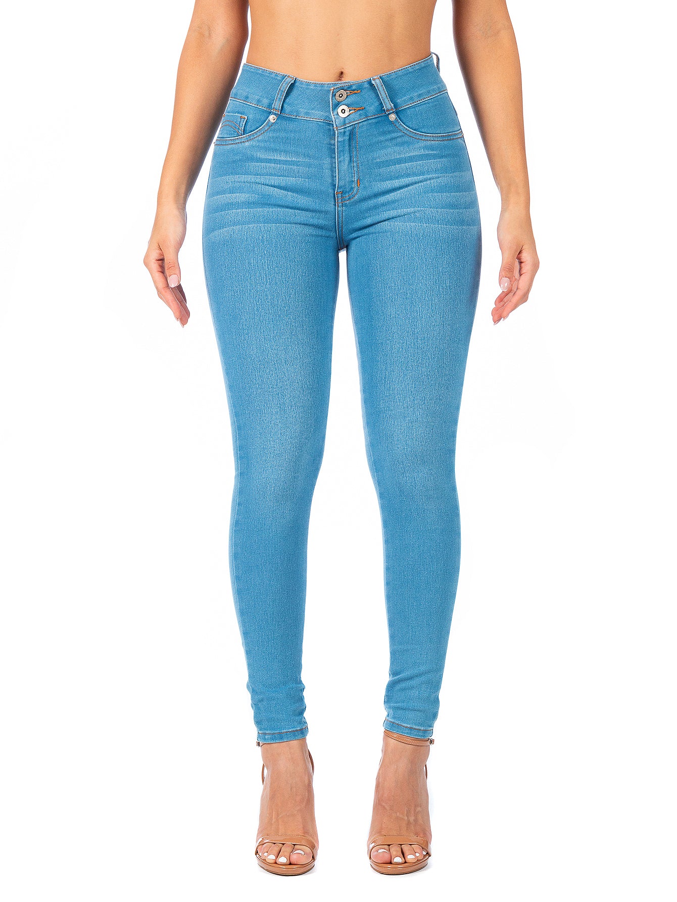 Pantalón Mezclilla Stretch Mujer Pretina Alta Sin Bolsillos