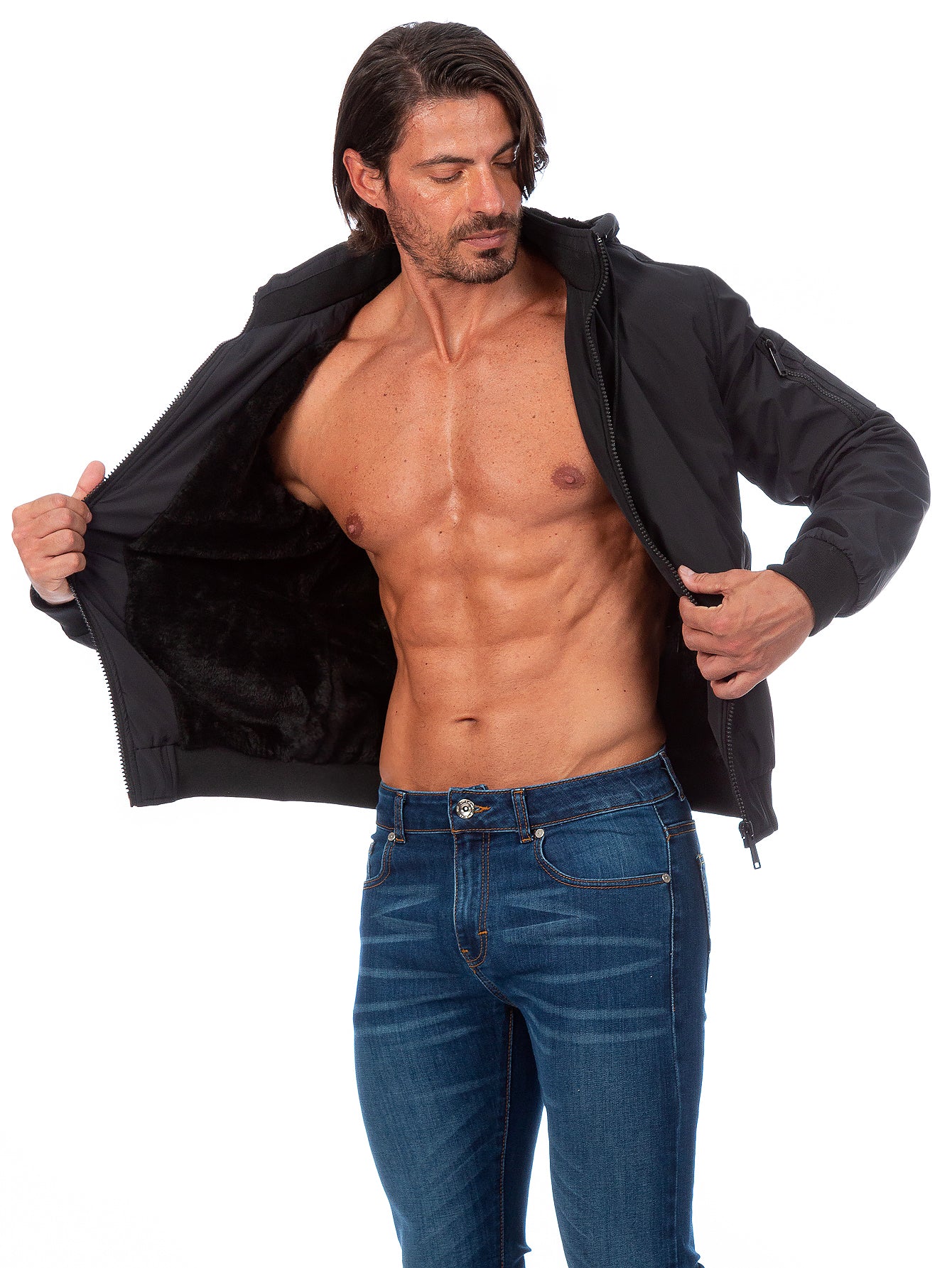 Chamarra Hombre Capucha Desmontable Forro De Peluche