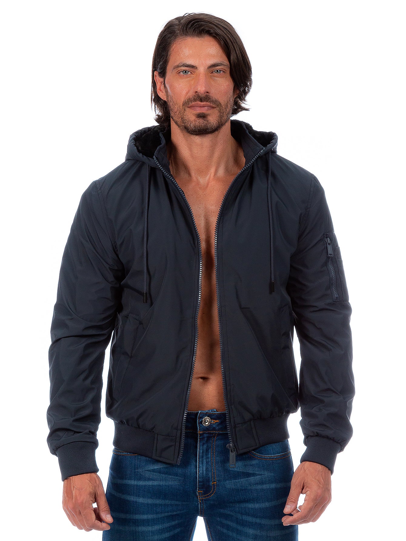 Chamarra Hombre Capucha Desmontable Forro De Peluche