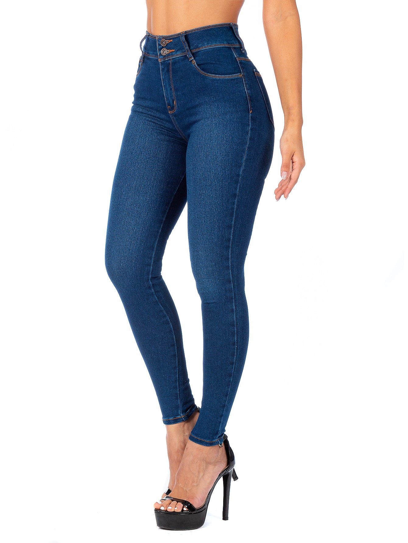 Pantalón Mezclilla Stretch Mujer Pretina Alta Con Bolsillos