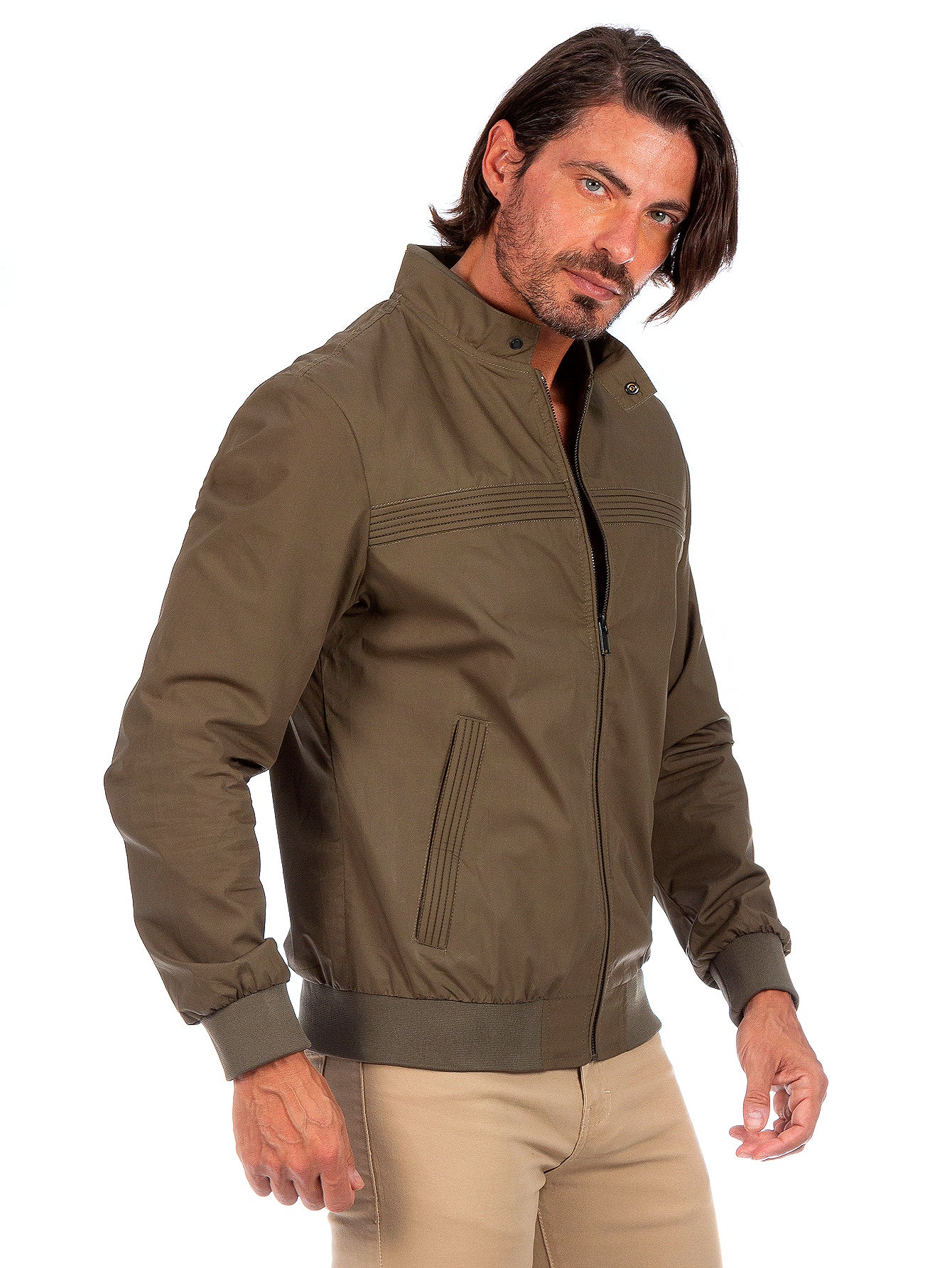 Chamarra De Algodón Hombre Cuello Mao Con Bolsillos