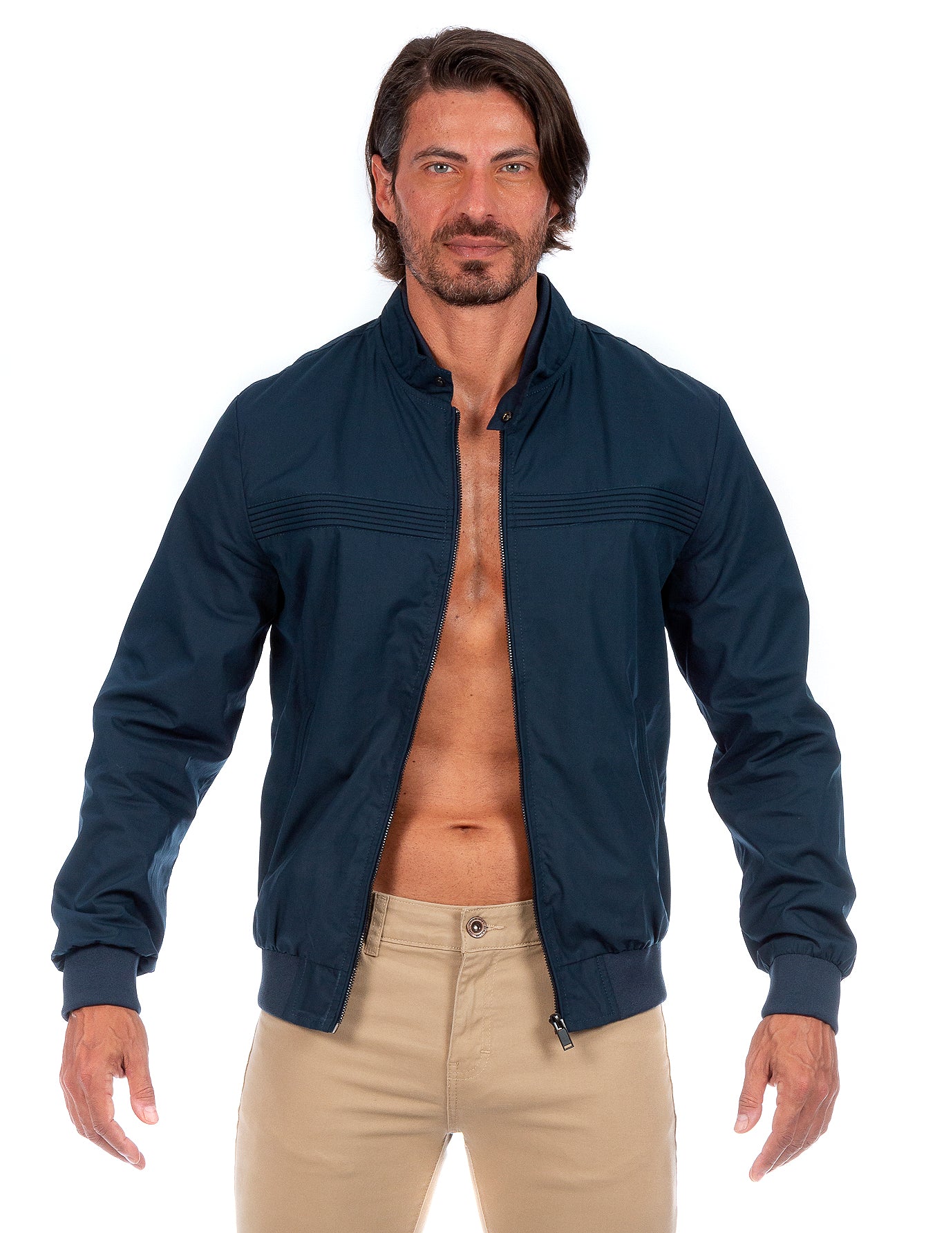 Chamarra De Algodón Hombre Cuello Mao Con Bolsillos