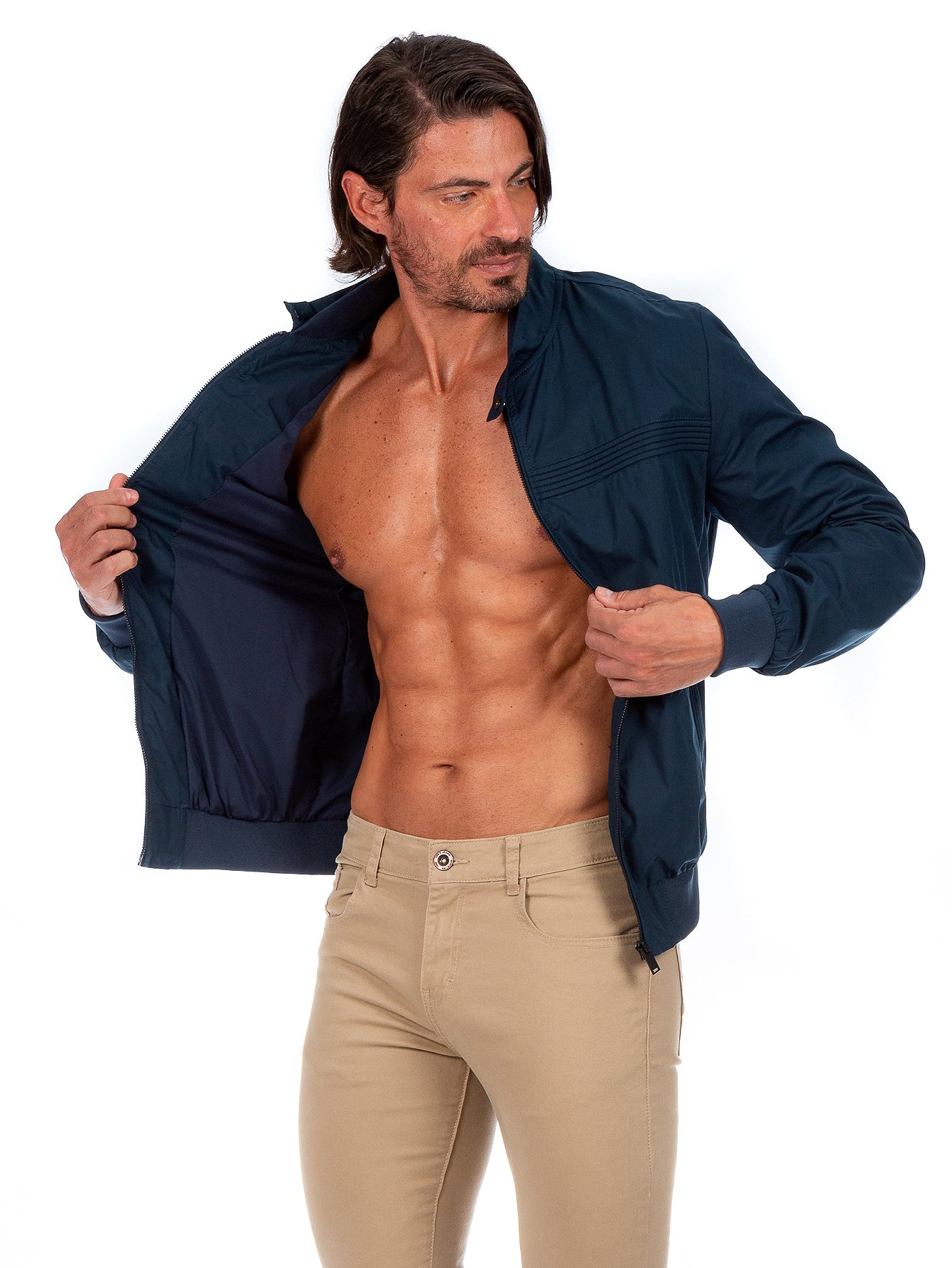 Chamarra De Algodón Hombre Cuello Mao Con Bolsillos