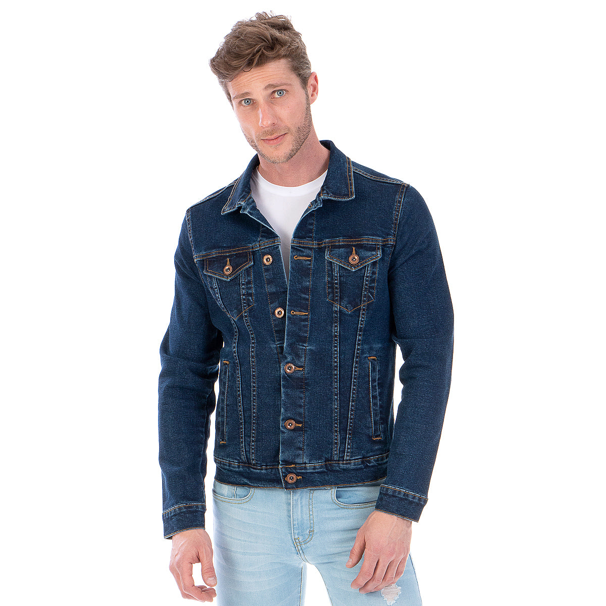 Chamarra Mezclilla Stretch Hombre Azul Obscuro